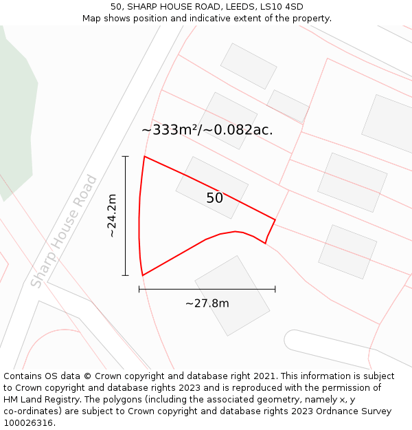 50, SHARP HOUSE ROAD, LEEDS, LS10 4SD: Plot and title map