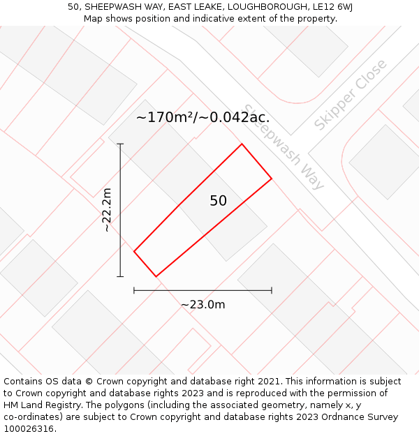 50, SHEEPWASH WAY, EAST LEAKE, LOUGHBOROUGH, LE12 6WJ: Plot and title map
