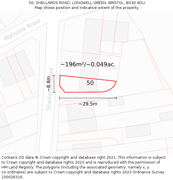 50, SHELLARDS ROAD, LONGWELL GREEN, BRISTOL, BS30 9DU: Plot and title map
