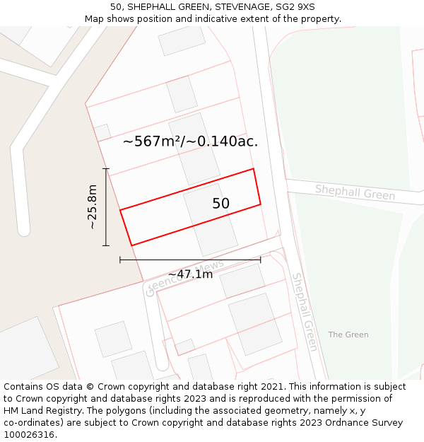 50, SHEPHALL GREEN, STEVENAGE, SG2 9XS: Plot and title map