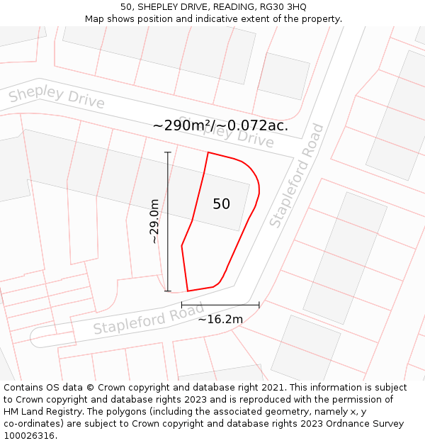 50, SHEPLEY DRIVE, READING, RG30 3HQ: Plot and title map