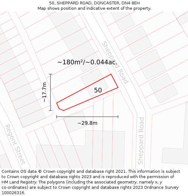 50, SHEPPARD ROAD, DONCASTER, DN4 8EH: Plot and title map