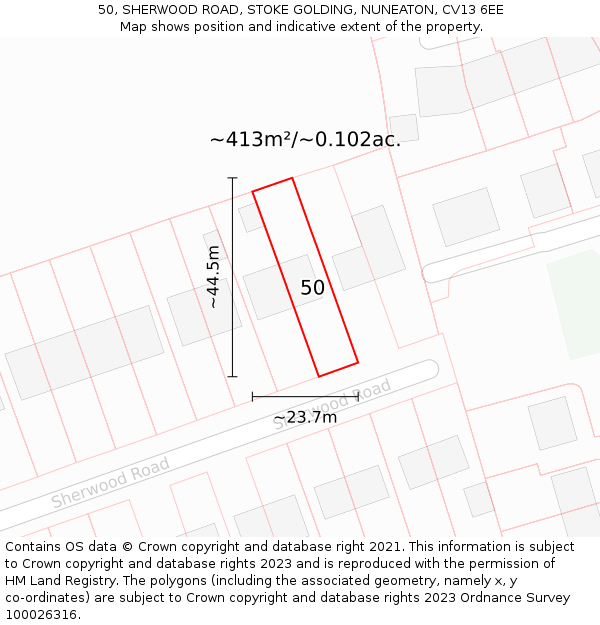 50, SHERWOOD ROAD, STOKE GOLDING, NUNEATON, CV13 6EE: Plot and title map