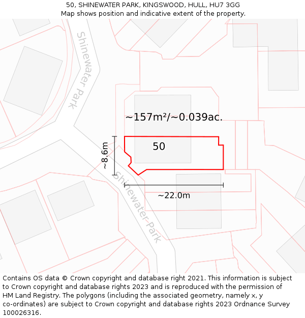 50, SHINEWATER PARK, KINGSWOOD, HULL, HU7 3GG: Plot and title map