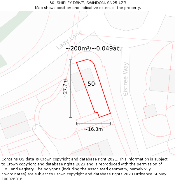 50, SHIPLEY DRIVE, SWINDON, SN25 4ZB: Plot and title map
