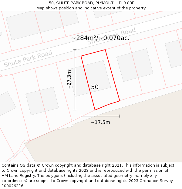 50, SHUTE PARK ROAD, PLYMOUTH, PL9 8RF: Plot and title map