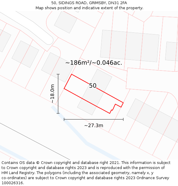 50, SIDINGS ROAD, GRIMSBY, DN31 2FA: Plot and title map