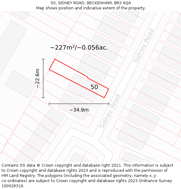 50, SIDNEY ROAD, BECKENHAM, BR3 4QA: Plot and title map