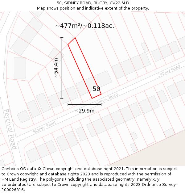 50, SIDNEY ROAD, RUGBY, CV22 5LD: Plot and title map