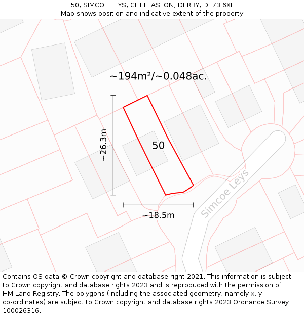 50, SIMCOE LEYS, CHELLASTON, DERBY, DE73 6XL: Plot and title map