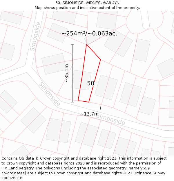 50, SIMONSIDE, WIDNES, WA8 4YN: Plot and title map
