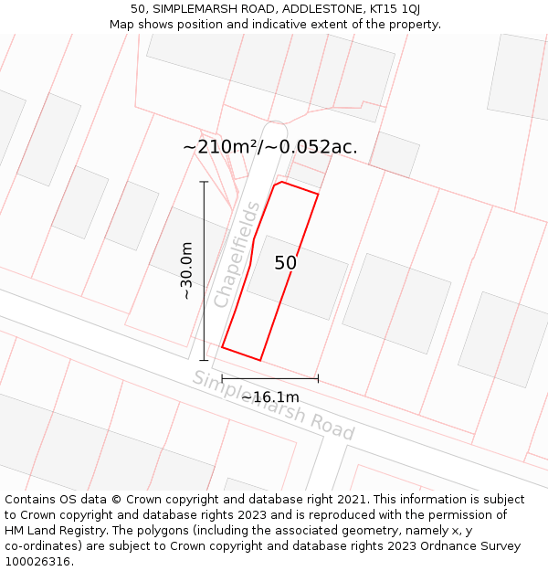 50, SIMPLEMARSH ROAD, ADDLESTONE, KT15 1QJ: Plot and title map