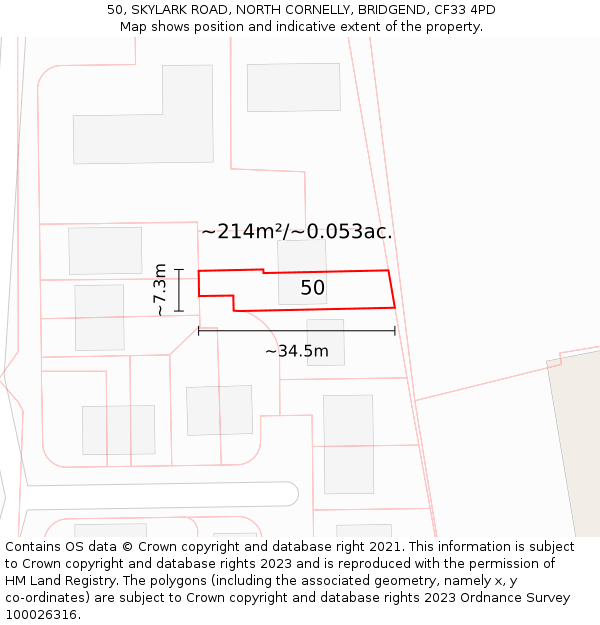 50, SKYLARK ROAD, NORTH CORNELLY, BRIDGEND, CF33 4PD: Plot and title map