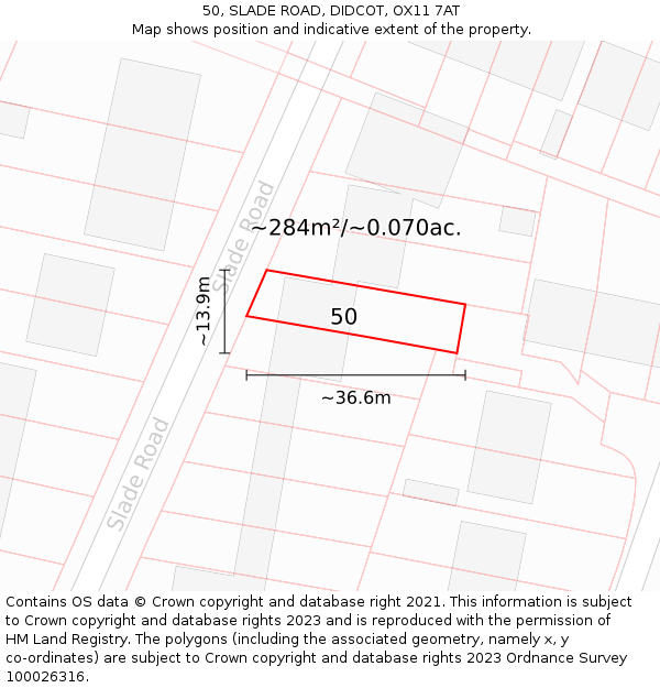 50, SLADE ROAD, DIDCOT, OX11 7AT: Plot and title map