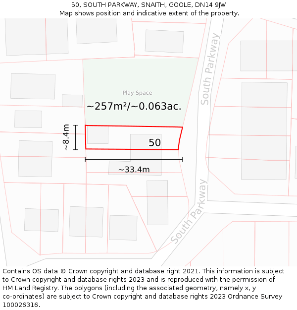50, SOUTH PARKWAY, SNAITH, GOOLE, DN14 9JW: Plot and title map