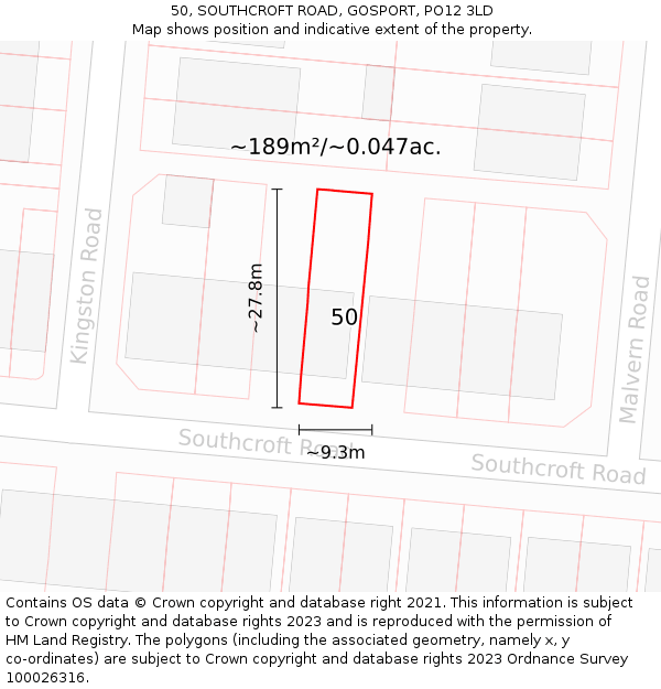 50, SOUTHCROFT ROAD, GOSPORT, PO12 3LD: Plot and title map