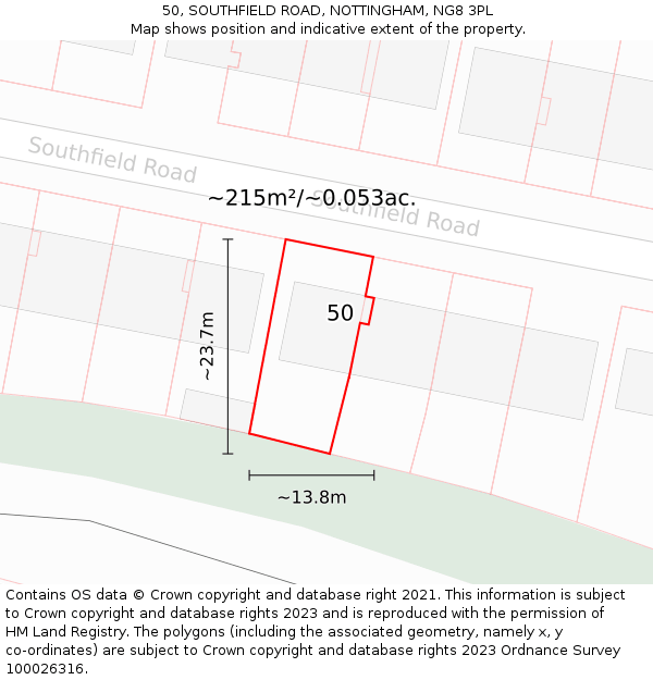 50, SOUTHFIELD ROAD, NOTTINGHAM, NG8 3PL: Plot and title map