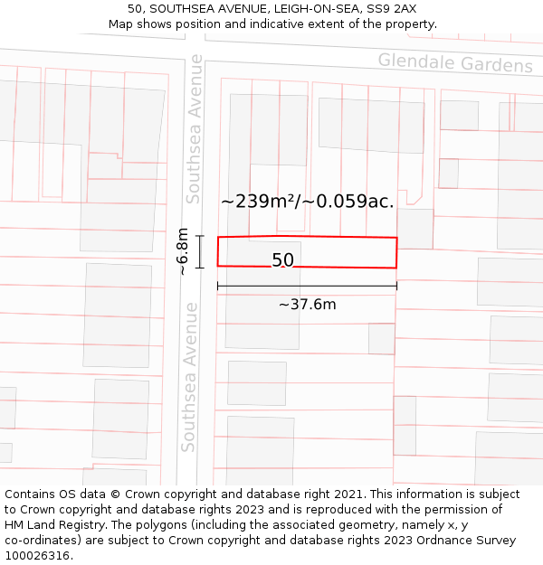 50, SOUTHSEA AVENUE, LEIGH-ON-SEA, SS9 2AX: Plot and title map