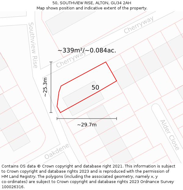 50, SOUTHVIEW RISE, ALTON, GU34 2AH: Plot and title map