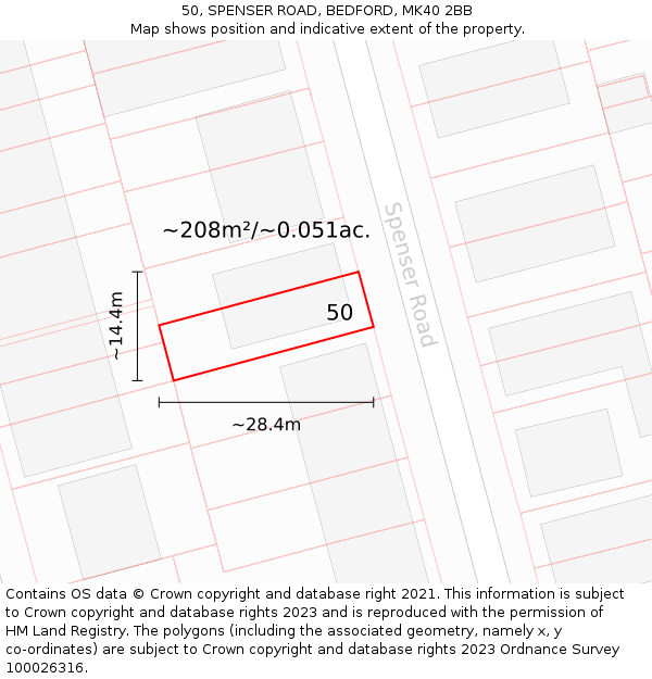 50, SPENSER ROAD, BEDFORD, MK40 2BB: Plot and title map