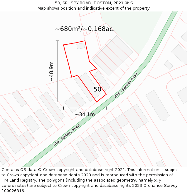 50, SPILSBY ROAD, BOSTON, PE21 9NS: Plot and title map