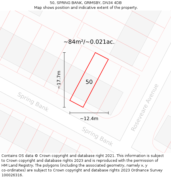 50, SPRING BANK, GRIMSBY, DN34 4DB: Plot and title map