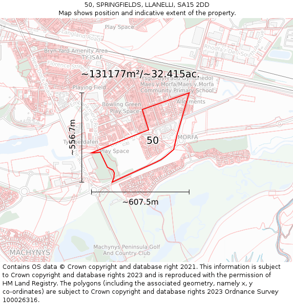 50, SPRINGFIELDS, LLANELLI, SA15 2DD: Plot and title map