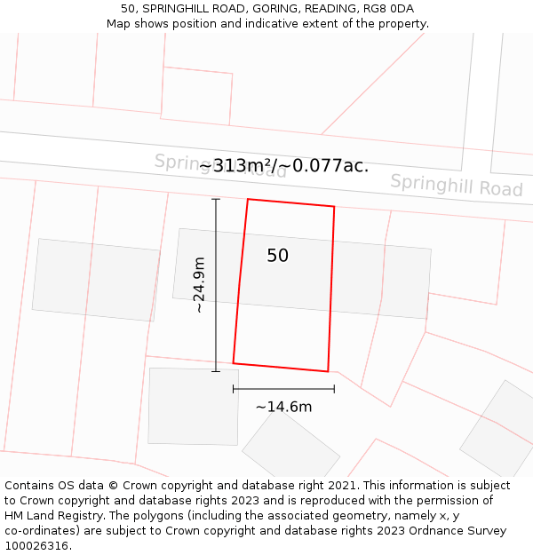 50, SPRINGHILL ROAD, GORING, READING, RG8 0DA: Plot and title map