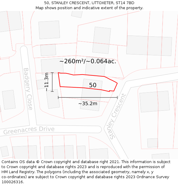 50, STANLEY CRESCENT, UTTOXETER, ST14 7BD: Plot and title map