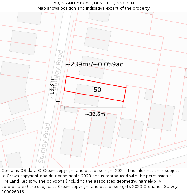 50, STANLEY ROAD, BENFLEET, SS7 3EN: Plot and title map