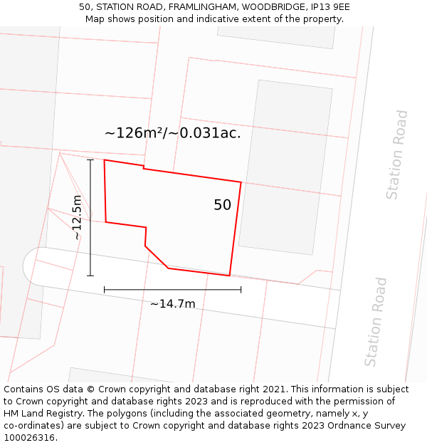 50, STATION ROAD, FRAMLINGHAM, WOODBRIDGE, IP13 9EE: Plot and title map