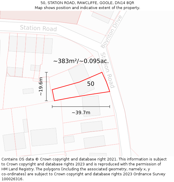 50, STATION ROAD, RAWCLIFFE, GOOLE, DN14 8QR: Plot and title map