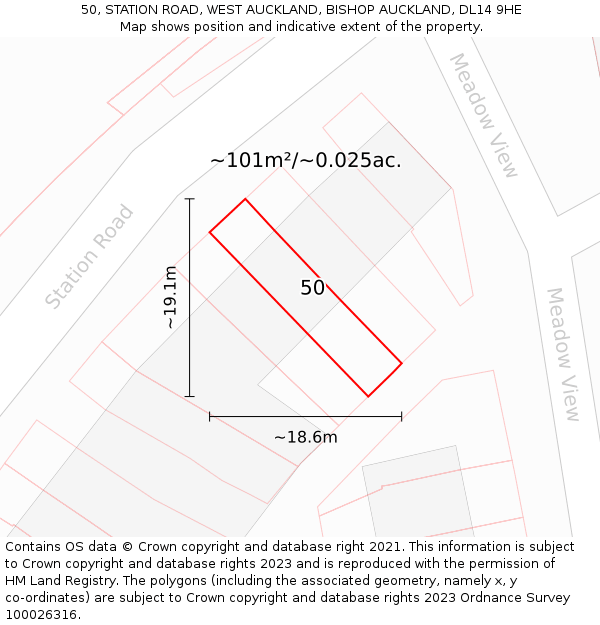 50, STATION ROAD, WEST AUCKLAND, BISHOP AUCKLAND, DL14 9HE: Plot and title map
