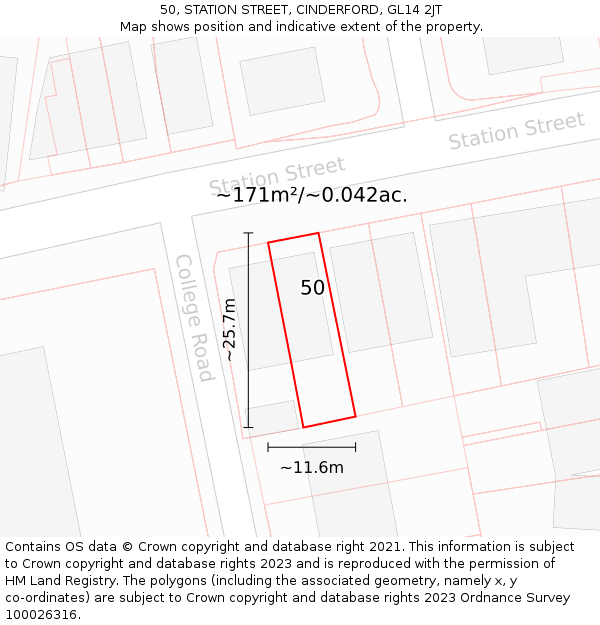 50, STATION STREET, CINDERFORD, GL14 2JT: Plot and title map