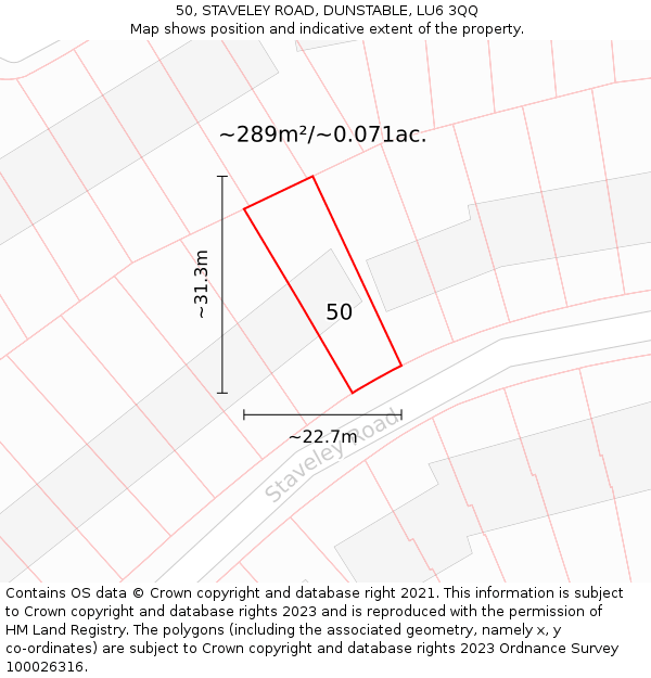 50, STAVELEY ROAD, DUNSTABLE, LU6 3QQ: Plot and title map