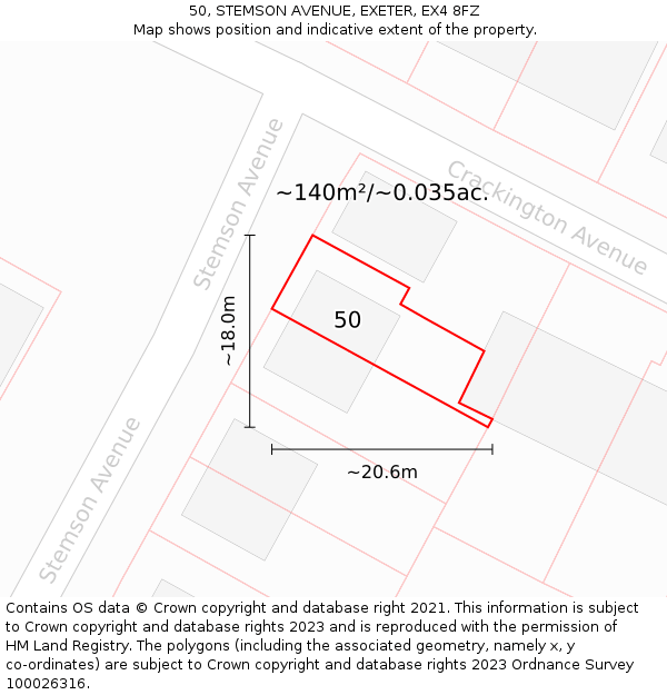 50, STEMSON AVENUE, EXETER, EX4 8FZ: Plot and title map