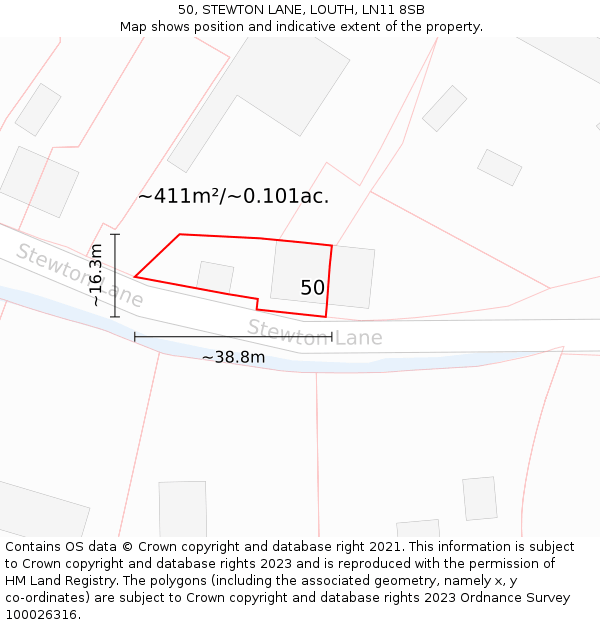 50, STEWTON LANE, LOUTH, LN11 8SB: Plot and title map