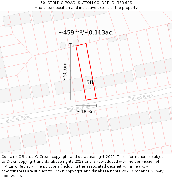 50, STIRLING ROAD, SUTTON COLDFIELD, B73 6PS: Plot and title map