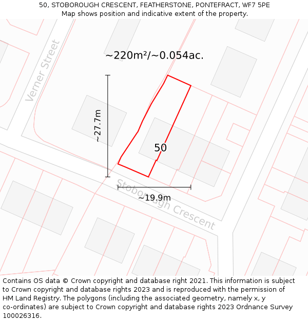 50, STOBOROUGH CRESCENT, FEATHERSTONE, PONTEFRACT, WF7 5PE: Plot and title map