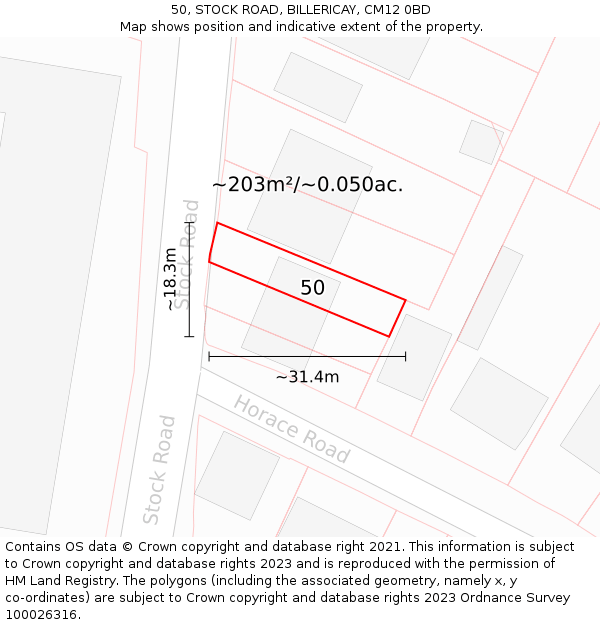50, STOCK ROAD, BILLERICAY, CM12 0BD: Plot and title map