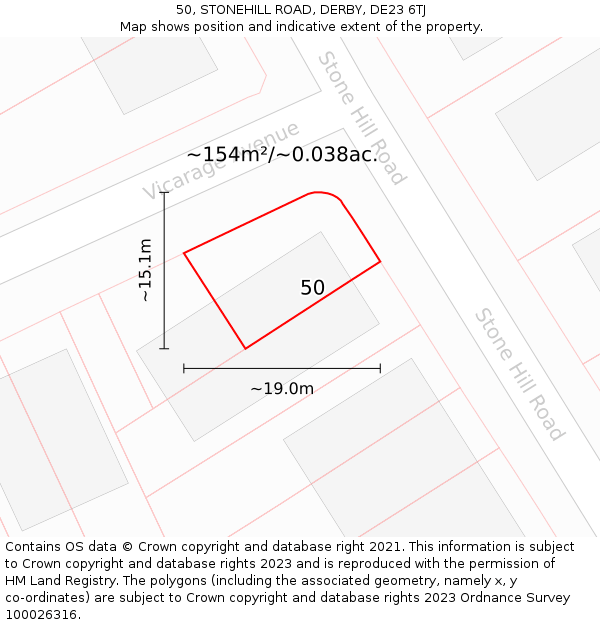 50, STONEHILL ROAD, DERBY, DE23 6TJ: Plot and title map