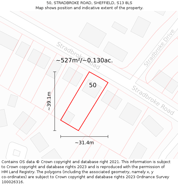 50, STRADBROKE ROAD, SHEFFIELD, S13 8LS: Plot and title map