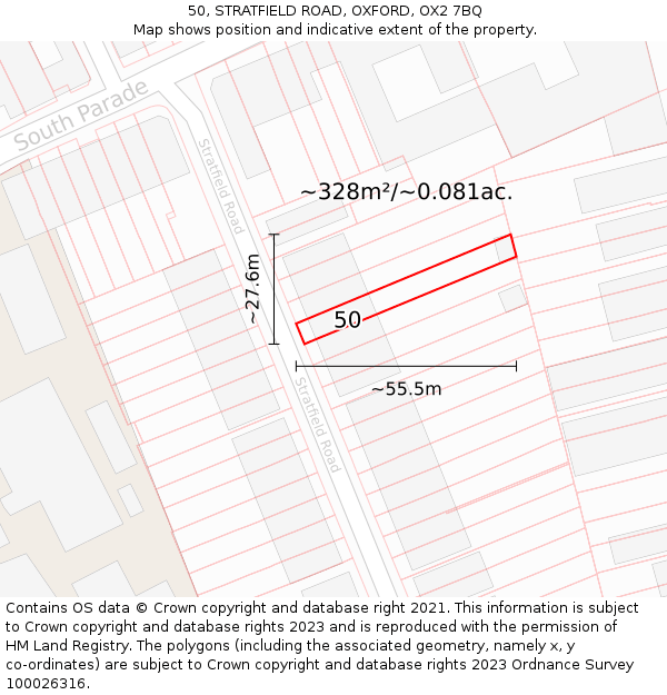 50, STRATFIELD ROAD, OXFORD, OX2 7BQ: Plot and title map