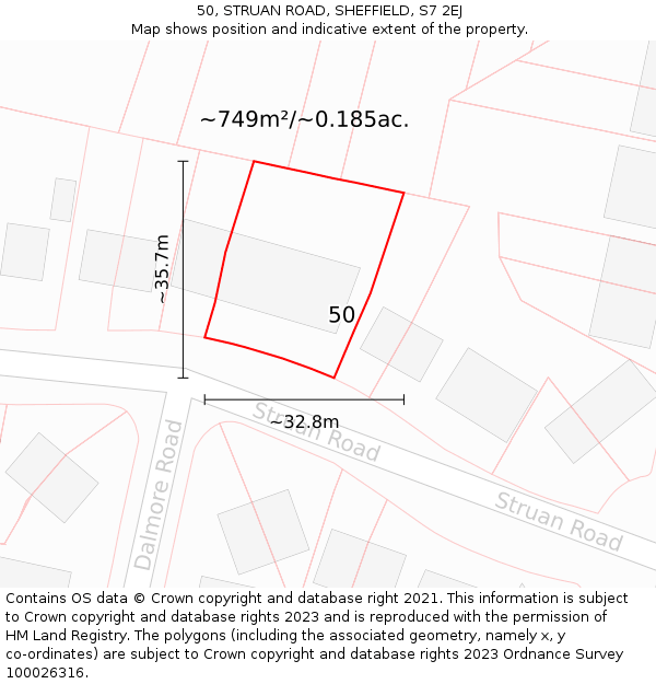 50, STRUAN ROAD, SHEFFIELD, S7 2EJ: Plot and title map