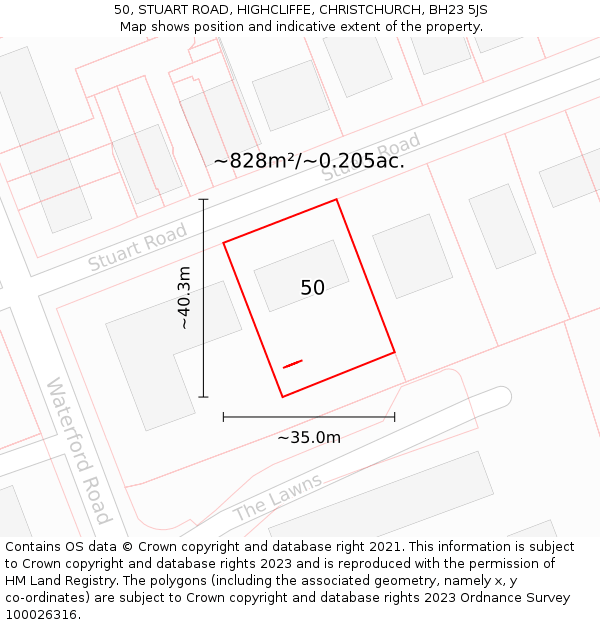 50, STUART ROAD, HIGHCLIFFE, CHRISTCHURCH, BH23 5JS: Plot and title map