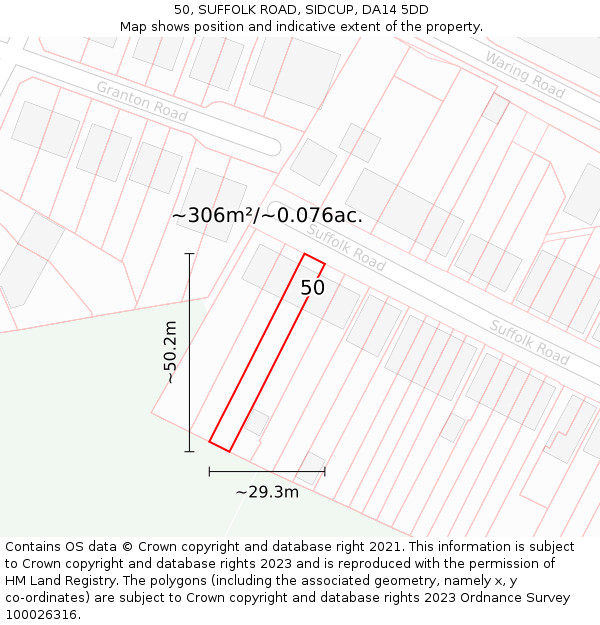 50, SUFFOLK ROAD, SIDCUP, DA14 5DD: Plot and title map