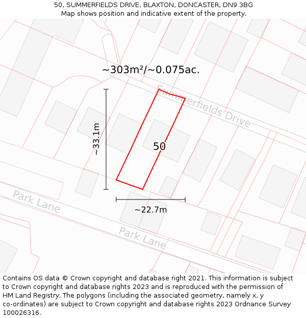 50, SUMMERFIELDS DRIVE, BLAXTON, DONCASTER, DN9 3BG: Plot and title map