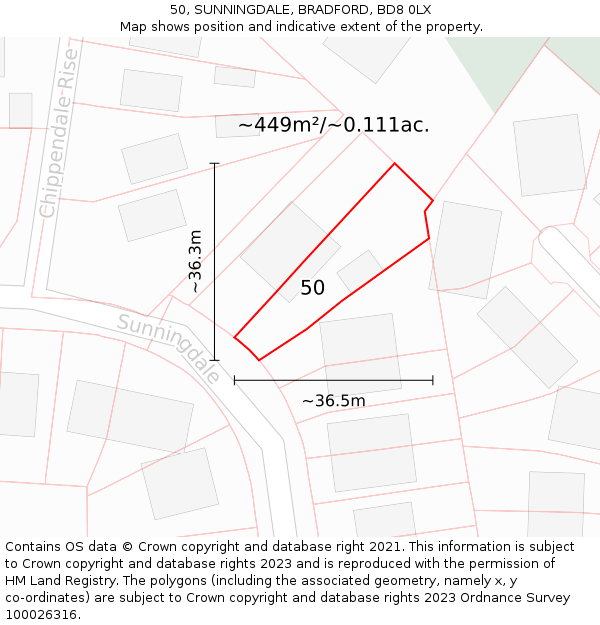 50, SUNNINGDALE, BRADFORD, BD8 0LX: Plot and title map
