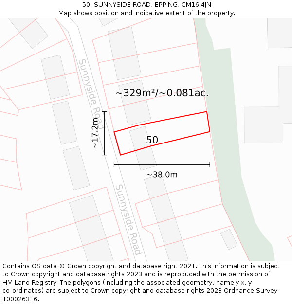 50, SUNNYSIDE ROAD, EPPING, CM16 4JN: Plot and title map