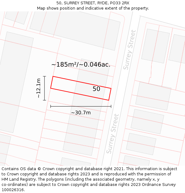 50, SURREY STREET, RYDE, PO33 2RX: Plot and title map
